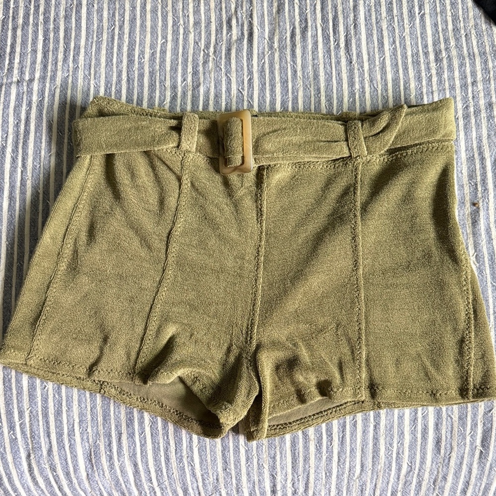 High-Waist Olive Green Women's Swim Shorts with Belt